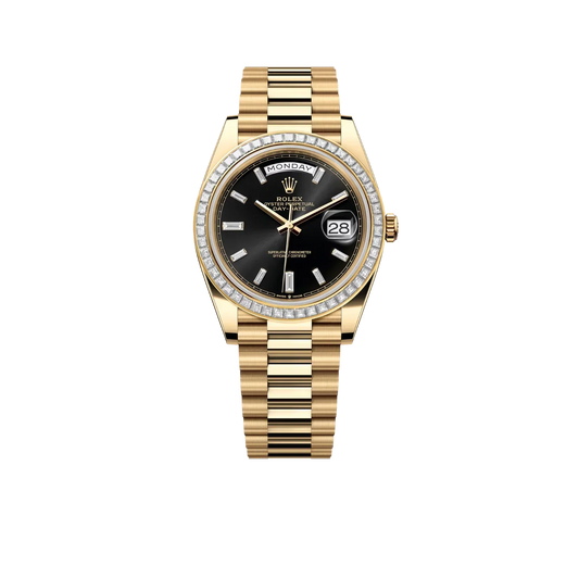 Day-Date 40mm Yellow Gold Onyx Baguette Diamond Dial Baguette Bezel m228398tbr-0001