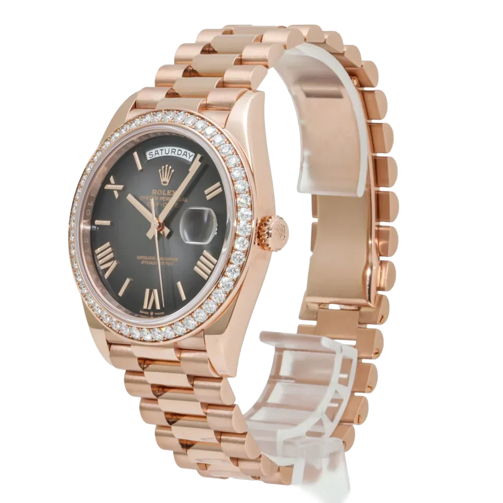 Day-Date 40 228345 Rose Gold Black Dial Diamond Bezel