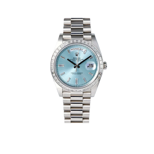 Day-Date 40mm Ice Blue Dial Baguette Set Bezel 228396TBR