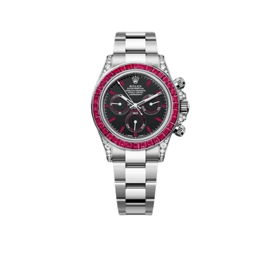 Daytona 126599TRU White Gold Diamond Black Dial Ruby Bezel