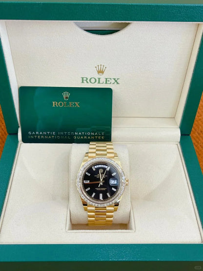 Day-Date 40mm Yellow Gold Onyx Baguette Diamond Dial Baguette Bezel m228398tbr-0001
