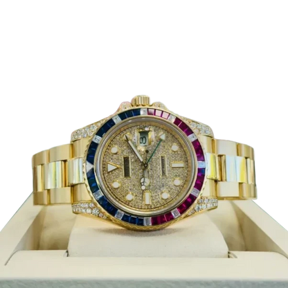 GMT-Master II 40mm Yellow Gold Pepsi Bezel Diamond Set Watch 116718LN