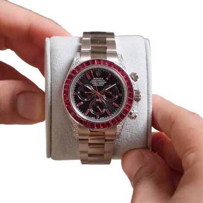 Daytona 126599TRU White Gold Diamond Black Dial Ruby Bezel