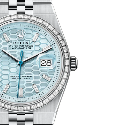 Land-Dweller Oyster 40mm Platinum & Diamonds Ice Blue Honeycomb Motif Dial M127386TBR-0001