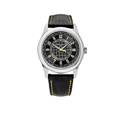 Calatrava 40mm 6007G-001 White Gold Black Dial Yellow Accents
