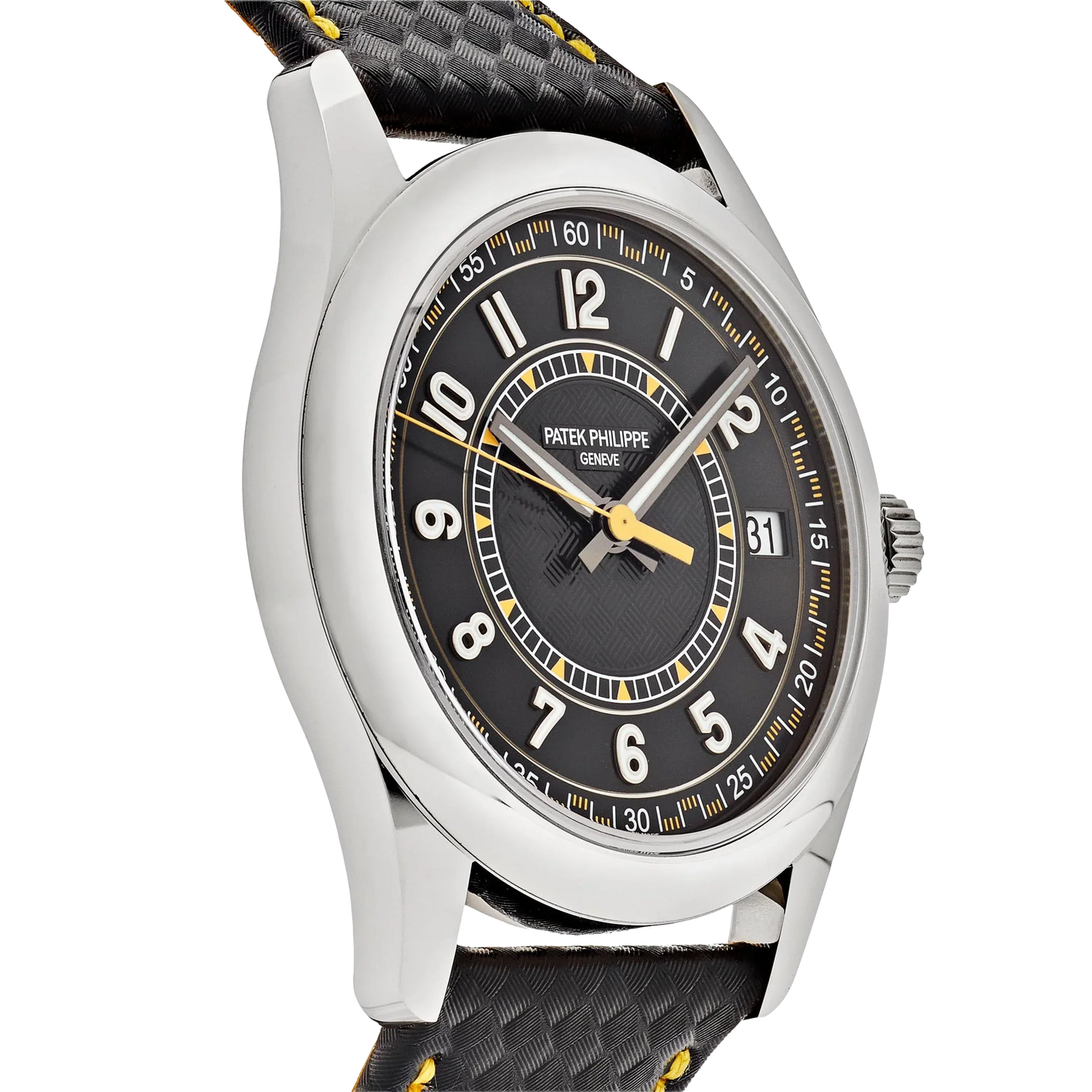 Calatrava 40mm 6007G-001 White Gold Black Dial Yellow Accents