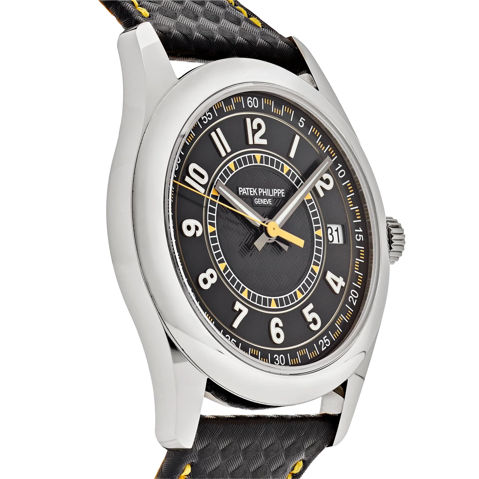 Calatrava 40mm 6007G-001 White Gold Black Dial Yellow Accents