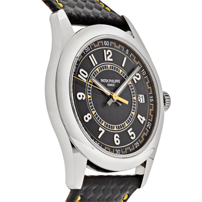 Calatrava 40mm 6007G-001 White Gold Black Dial Yellow Accents