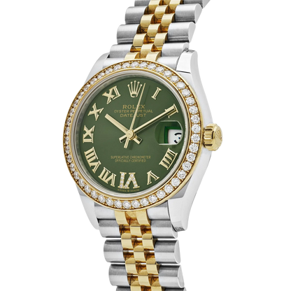 Lady-Datejust 31mm 278383RBR Yellow Gold Stainless Steel Green Roman Dial Diamond Bezel