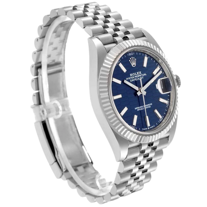 Datejust 41mm Steel White Gold Fluted Motif Dial Mens Watch 126334