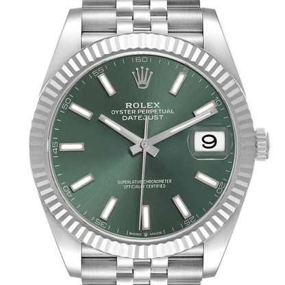 Datejust 41mm Steel White Gold Mint Green Dial Mens Watch 126334