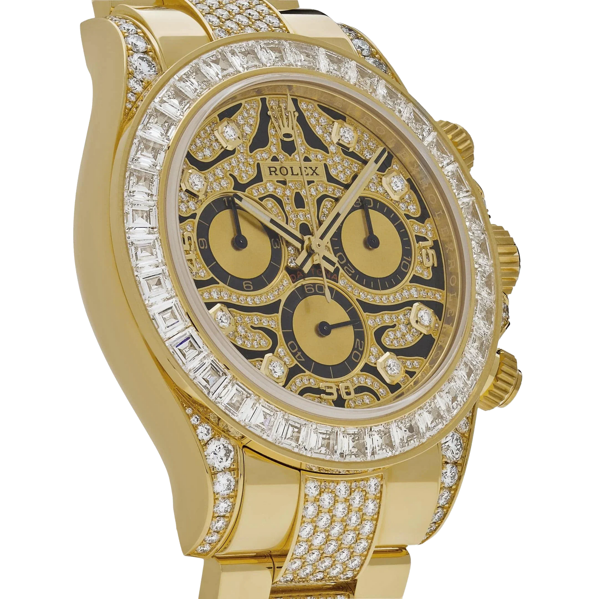 Daytona Eye of the Tiger 116598TBR Yellow Gold Diamond Dial with Diamond Bracelet (Super Clone)