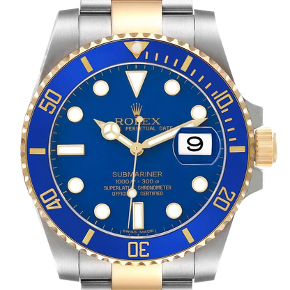 Submariner 40mm Steel Yellow Gold Blue Dial Bezel Mens Watch 116613