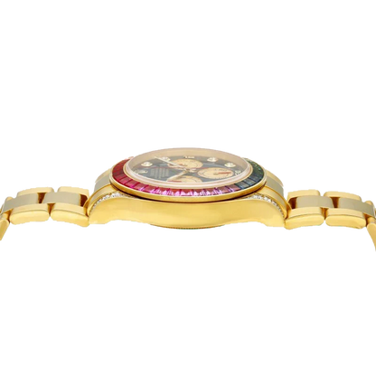 Daytona 116598RBOW Rainbow Yellow Gold Black Diamond Dial Sapphire Bezel
